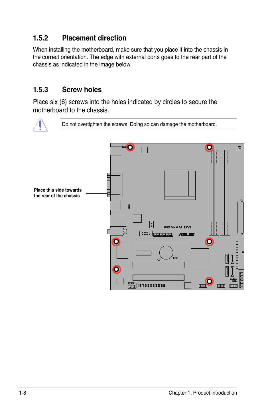 Placement.direction, Screw.holes | Asus M2N-VM DVI User Manual | Page 20 / 98
