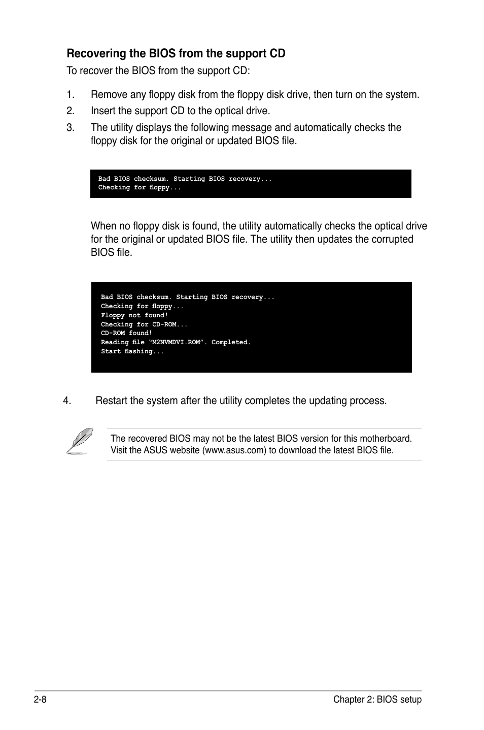 Recovering.the.bios.from.the.support.cd | Asus M2N-VM DVI User Manual | Page 54 / 98