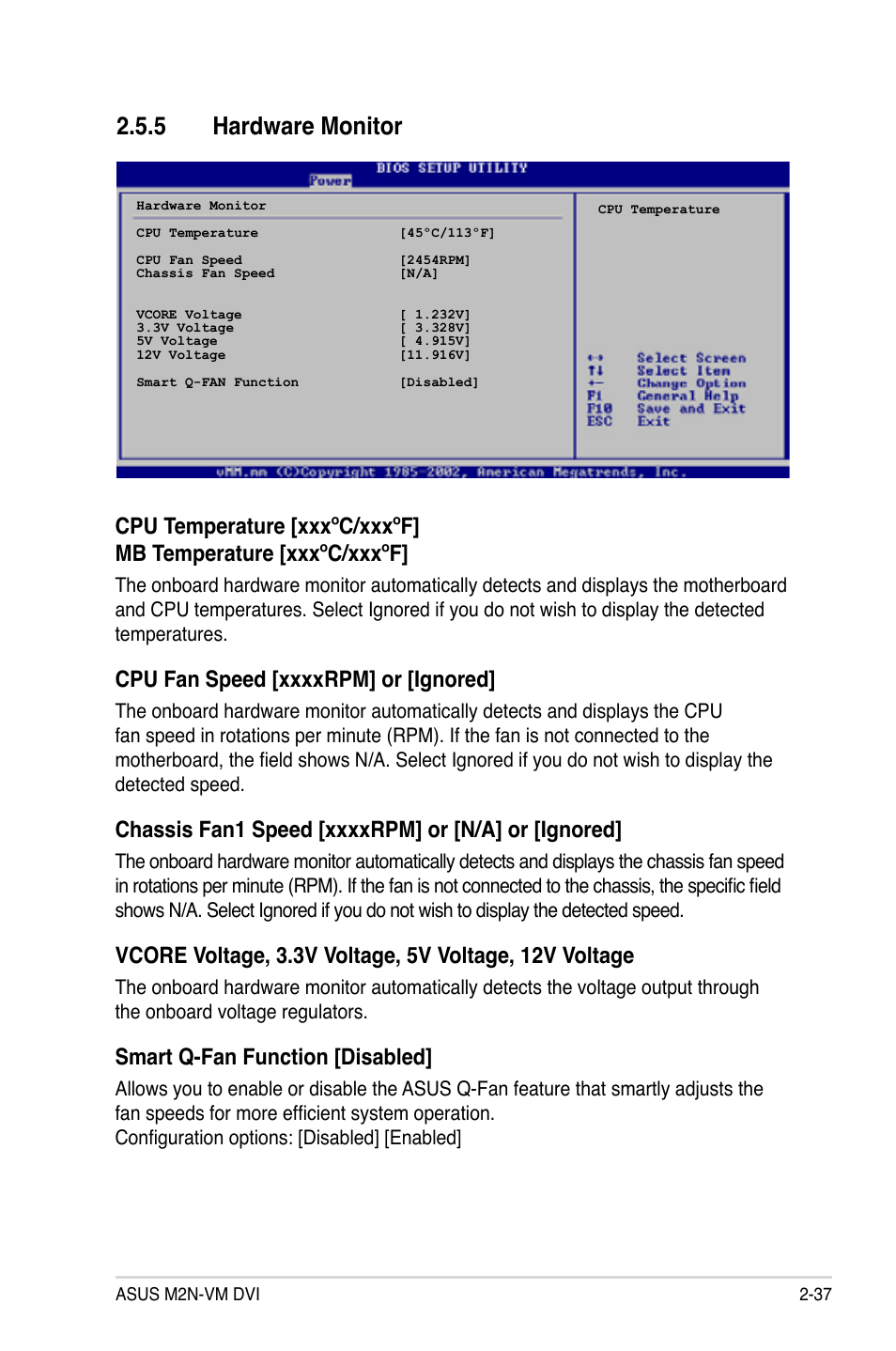 Hardware.monitor, Smart q-fan function [disabled | Asus M2N-VM DVI User Manual | Page 83 / 98
