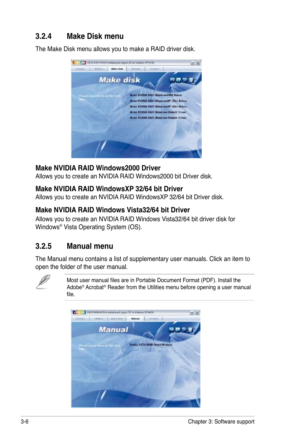 Make.disk.menu, Manual.menu | Asus M2N-VM DVI User Manual | Page 96 / 98