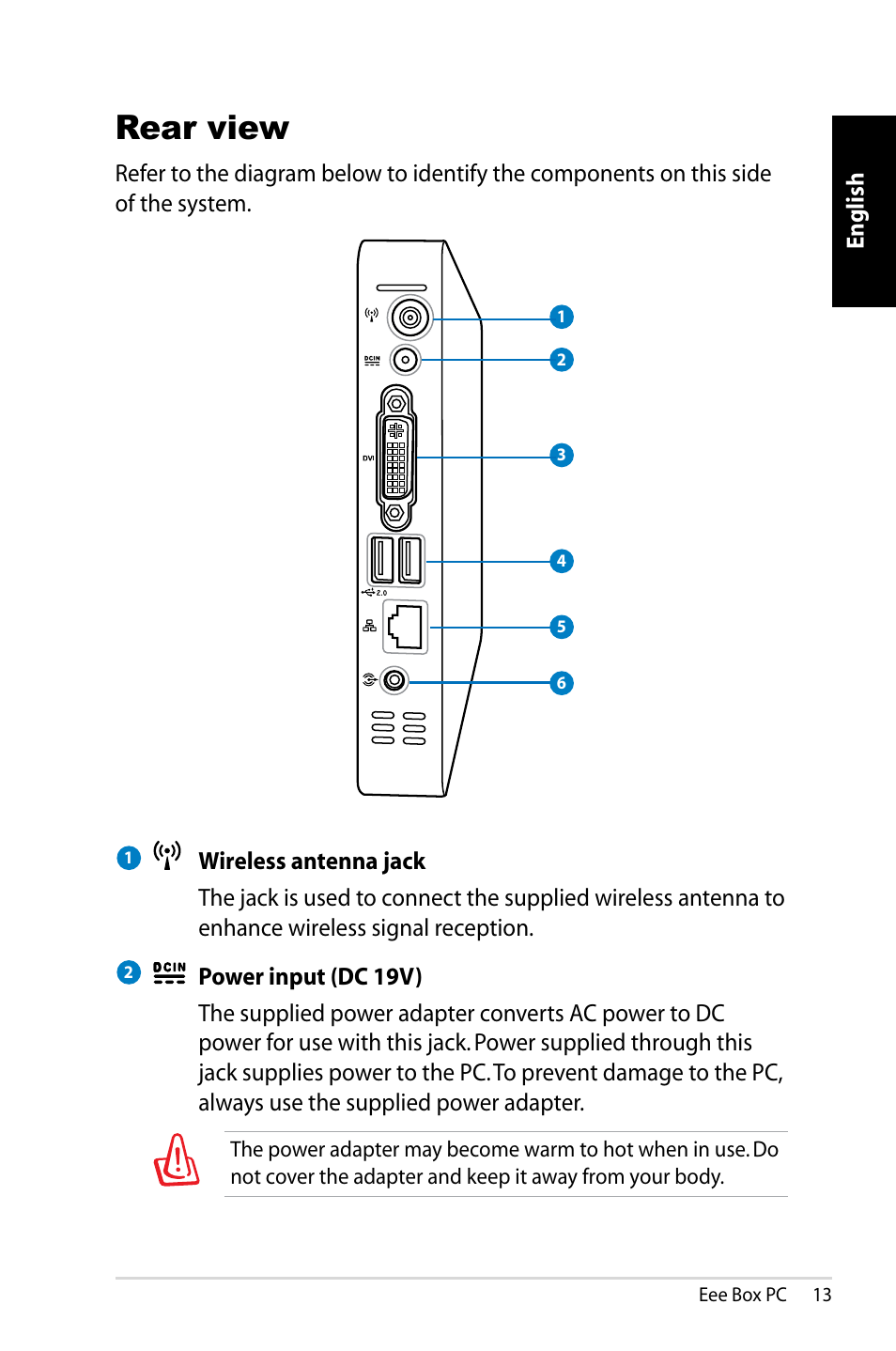 Rear view | Asus B202 User Manual | Page 13 / 64