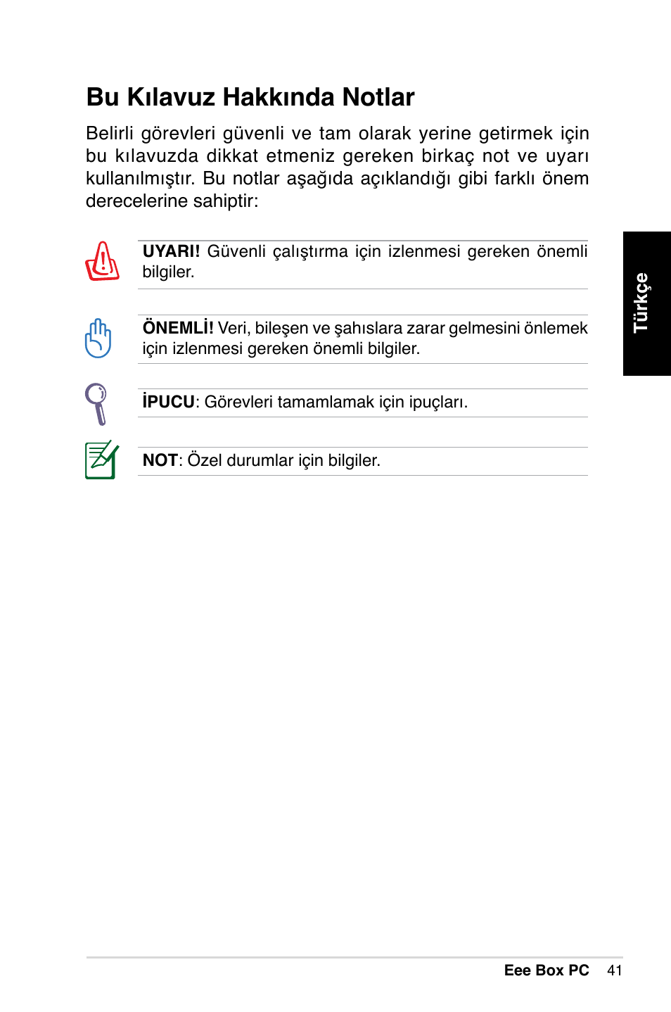 Bu kılavuz hakkında notlar | Asus B202 User Manual | Page 41 / 64