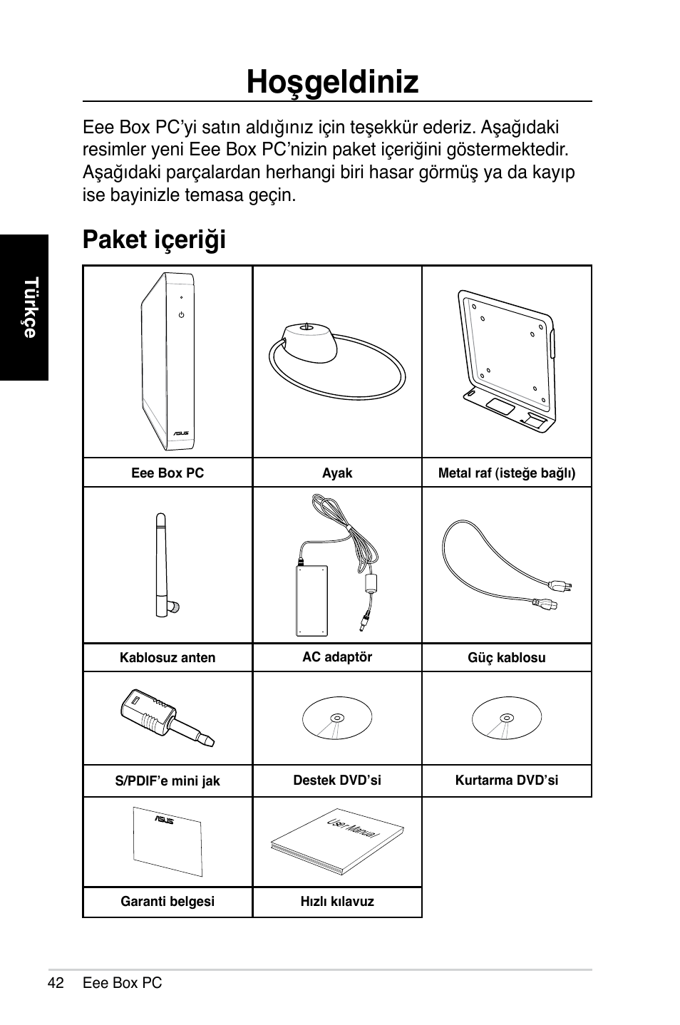 Hoşgeldiniz, Paket içeriği | Asus B202 User Manual | Page 42 / 64