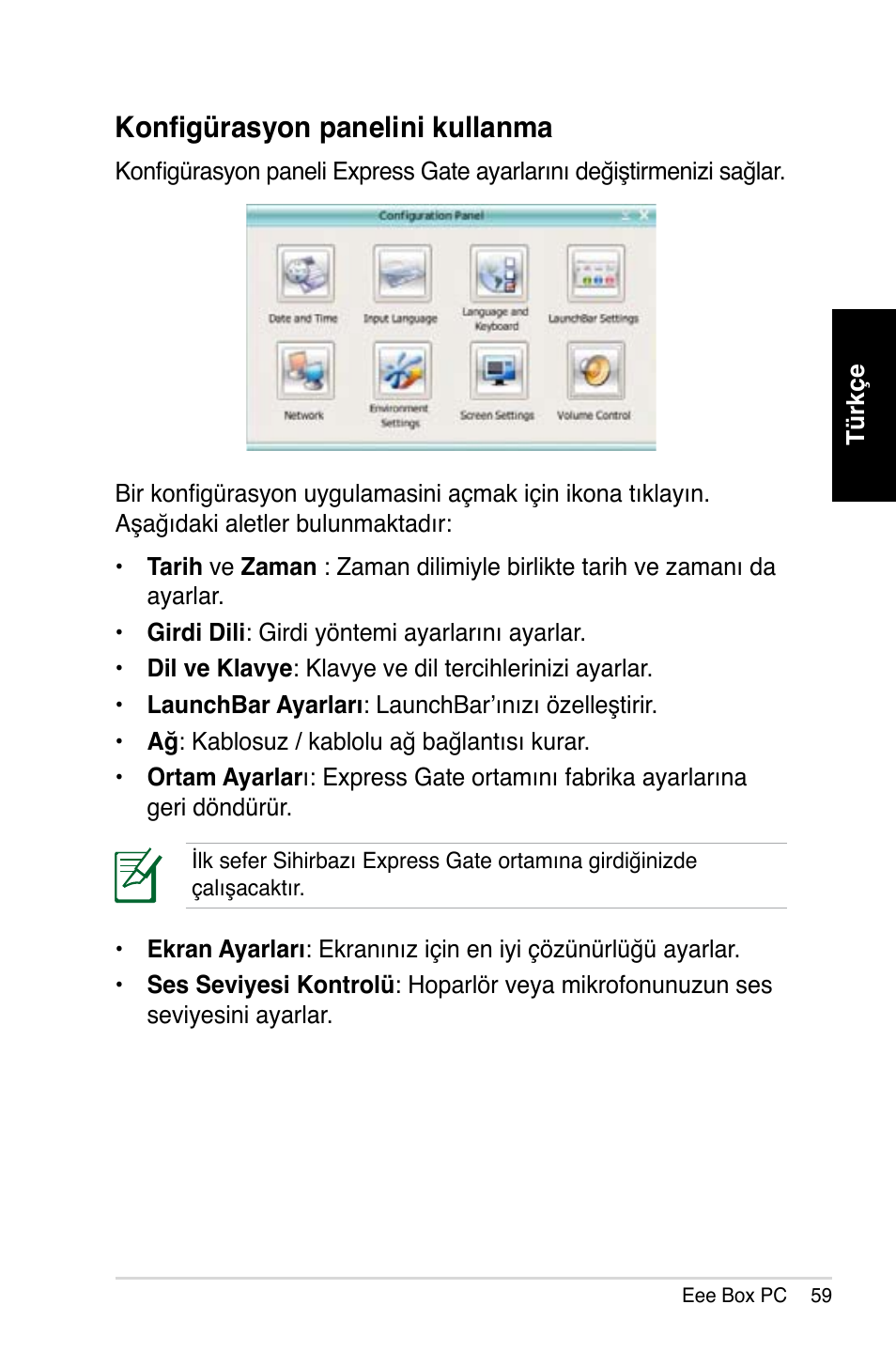 Konfigürasyon panelini kullanma | Asus B202 User Manual | Page 59 / 64