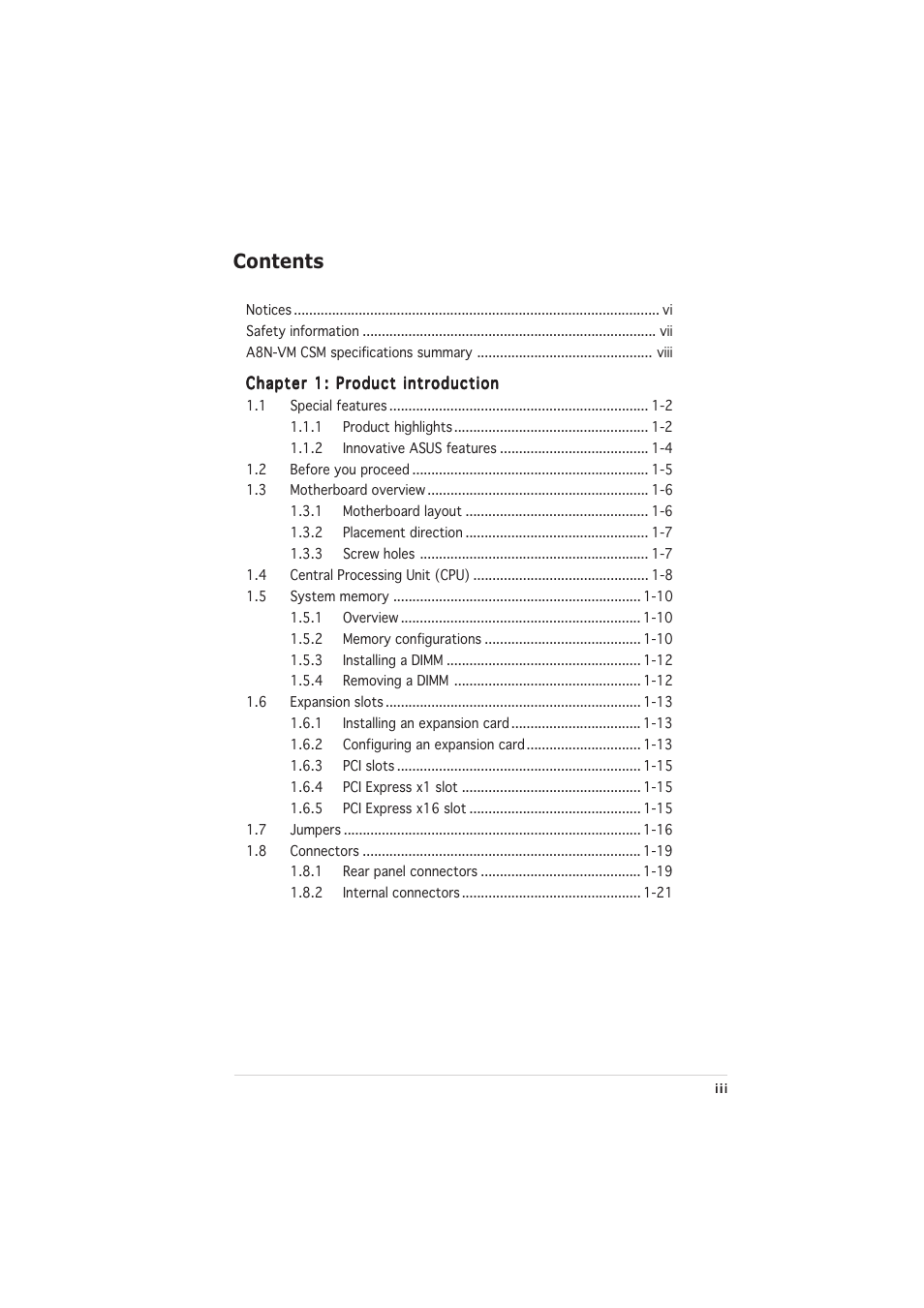 Asus A8N-VM CSM/NBP User Manual | Page 3 / 76