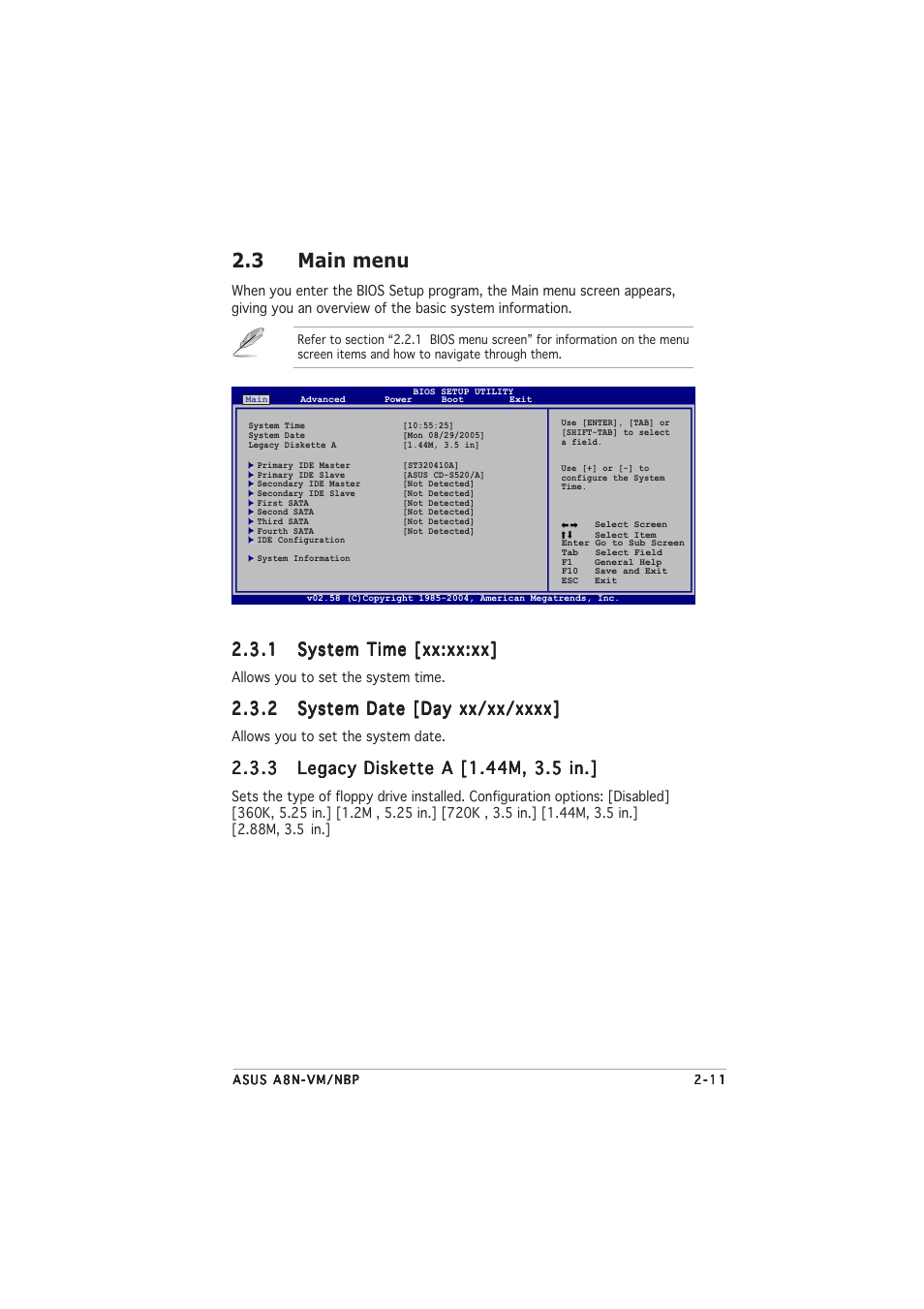 3 main menu | Asus A8N-VM CSM/NBP User Manual | Page 51 / 76