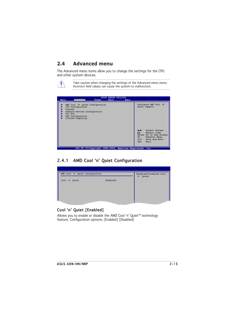 4 advanced menu | Asus A8N-VM CSM/NBP User Manual | Page 55 / 76