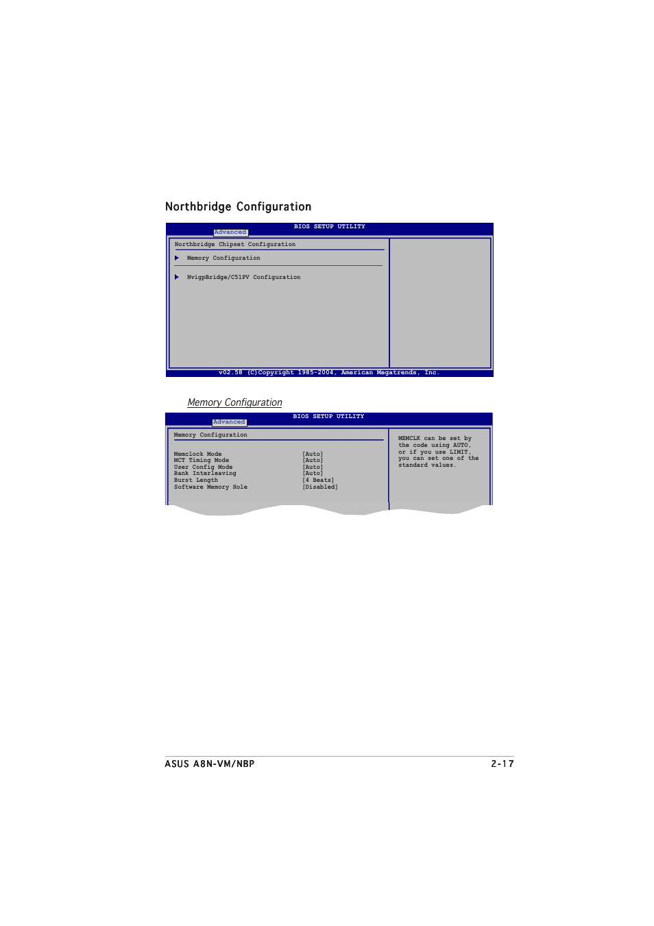 Northbridge configuration | Asus A8N-VM CSM/NBP User Manual | Page 57 / 76