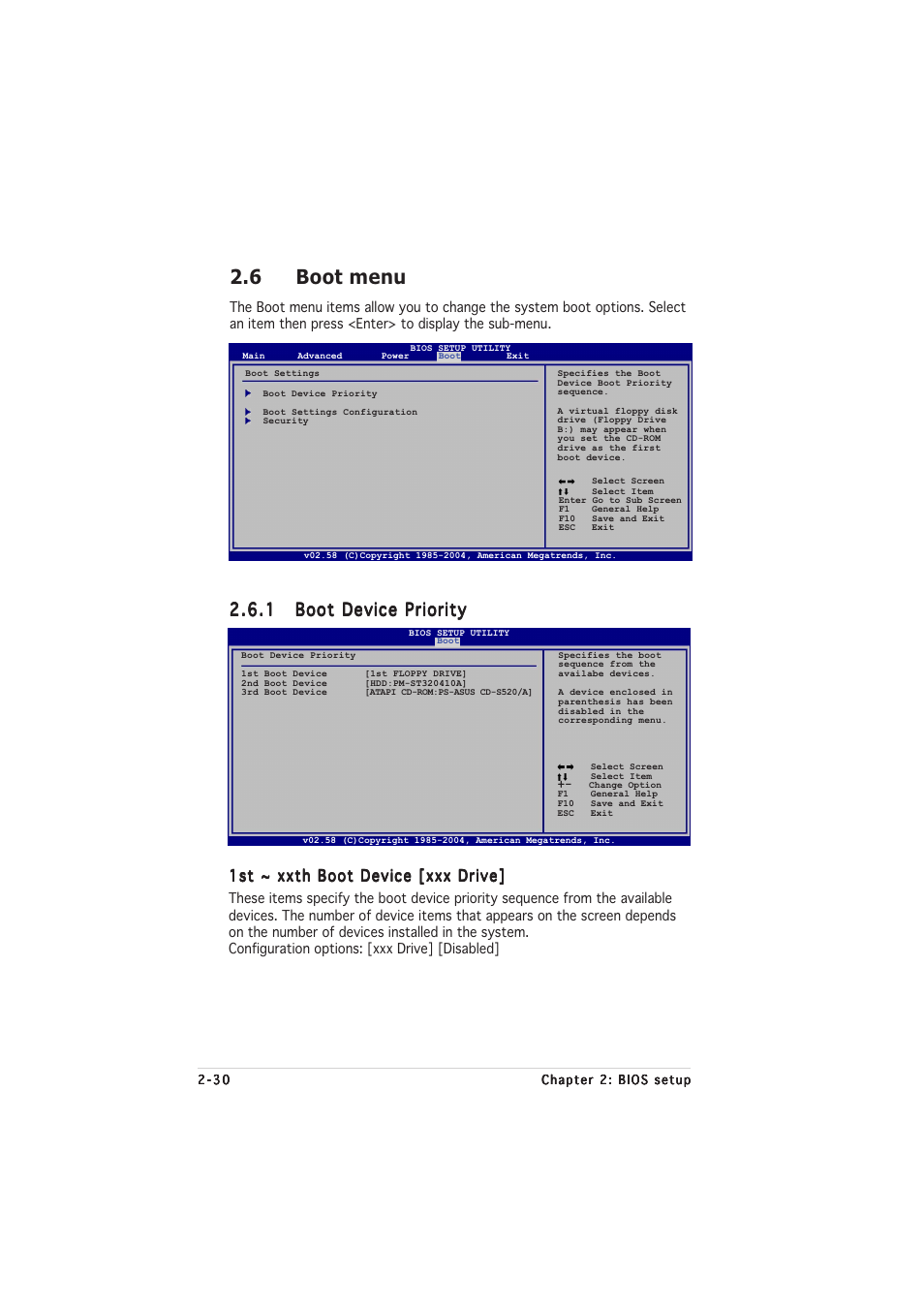 6 boot menu, 1st ~ xxth boot device [xxx drive | Asus A8N-VM CSM/NBP User Manual | Page 70 / 76