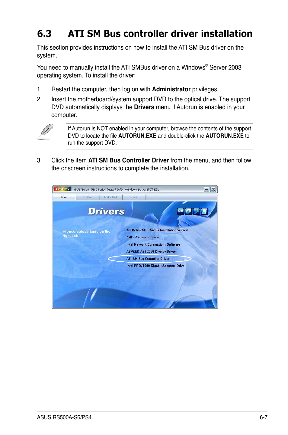 3 ati sm bus controller driver installation, Ati sm bus controller driver installation -7 | Asus RS500A-S6/PS4 User Manual | Page 111 / 116