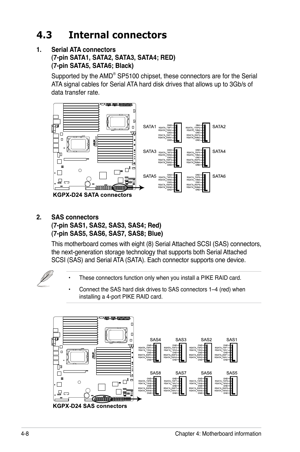 3 internal connectors, Internal connectors -8 | Asus RS500A-S6/PS4 User Manual | Page 56 / 116