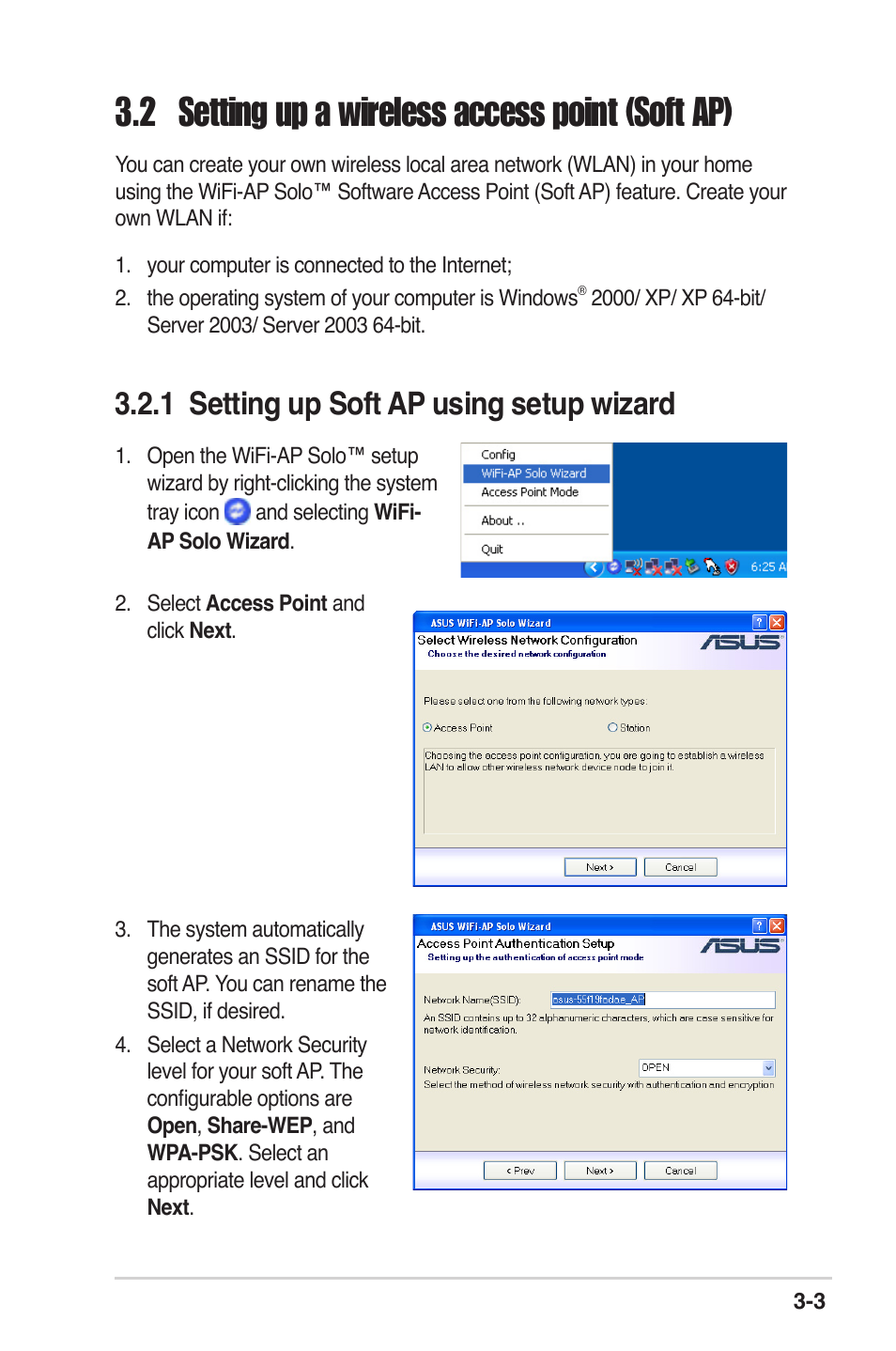 2 setting up a wireless access point (soft ap) -3, 1 setting up soft ap using setup wizard -3, 2 setting up a wireless access point (soft ap) | 1 setting up soft ap using setup wizard | Asus M2N32-SLI Deluxe User Manual | Page 19 / 38