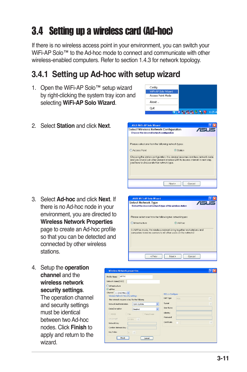 4 setting up a wireless card (ad-hoc) -11, 1 setting up ad-hoc with setup wizard -11, 4 setting up a wireless card (ad-hoc) | 1 setting up ad-hoc with setup wizard | Asus M2N32-SLI Deluxe User Manual | Page 27 / 38