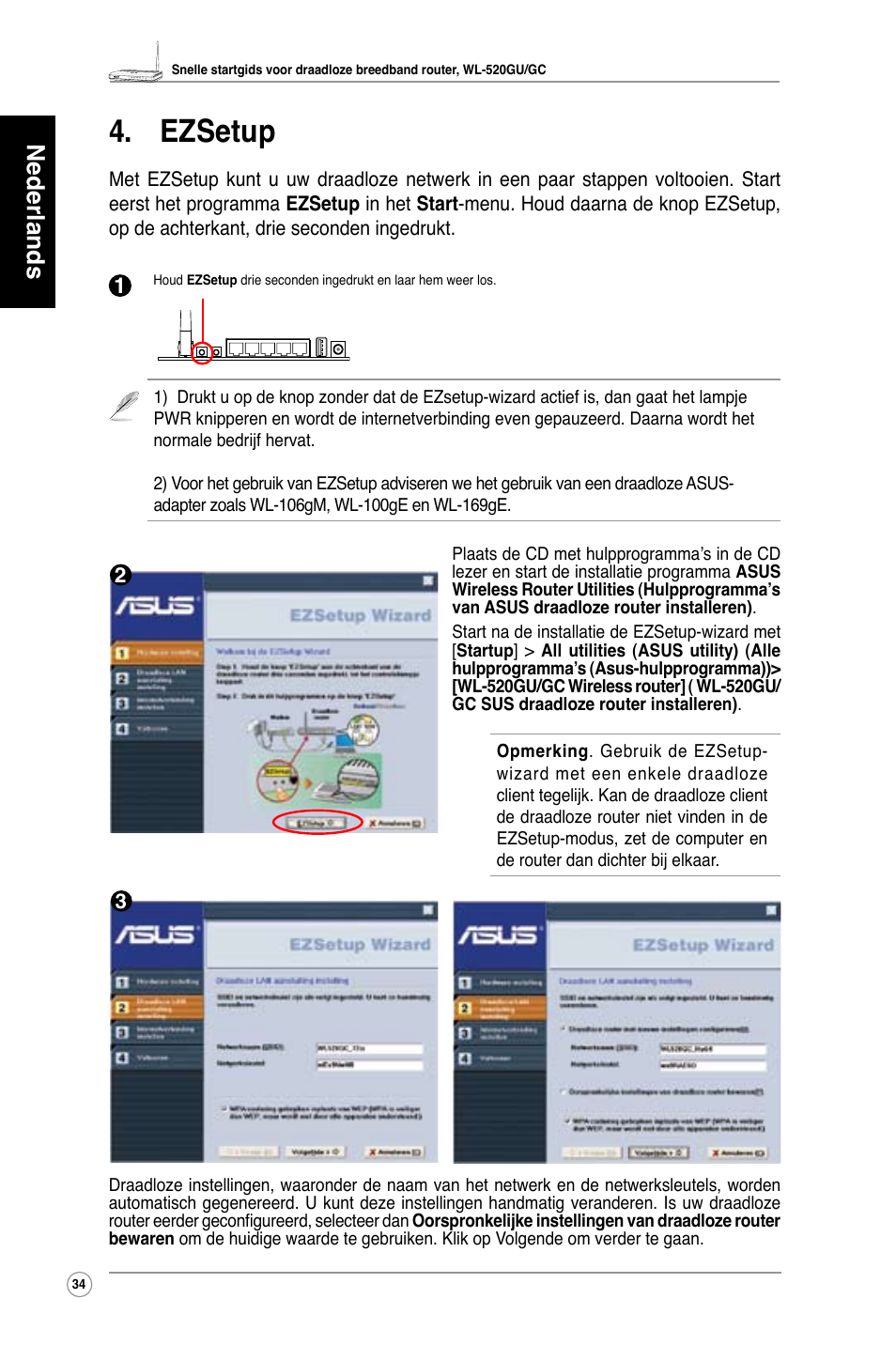 Ezsetup, Nederlands | Asus WL-520GU User Manual | Page 39 / 110