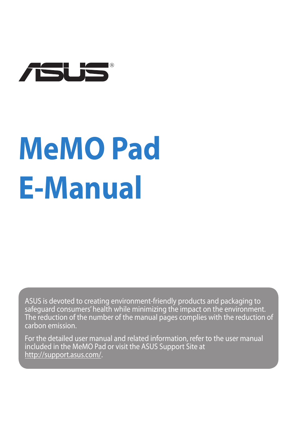 Asus MeMO Pad User Manual | 106 pages