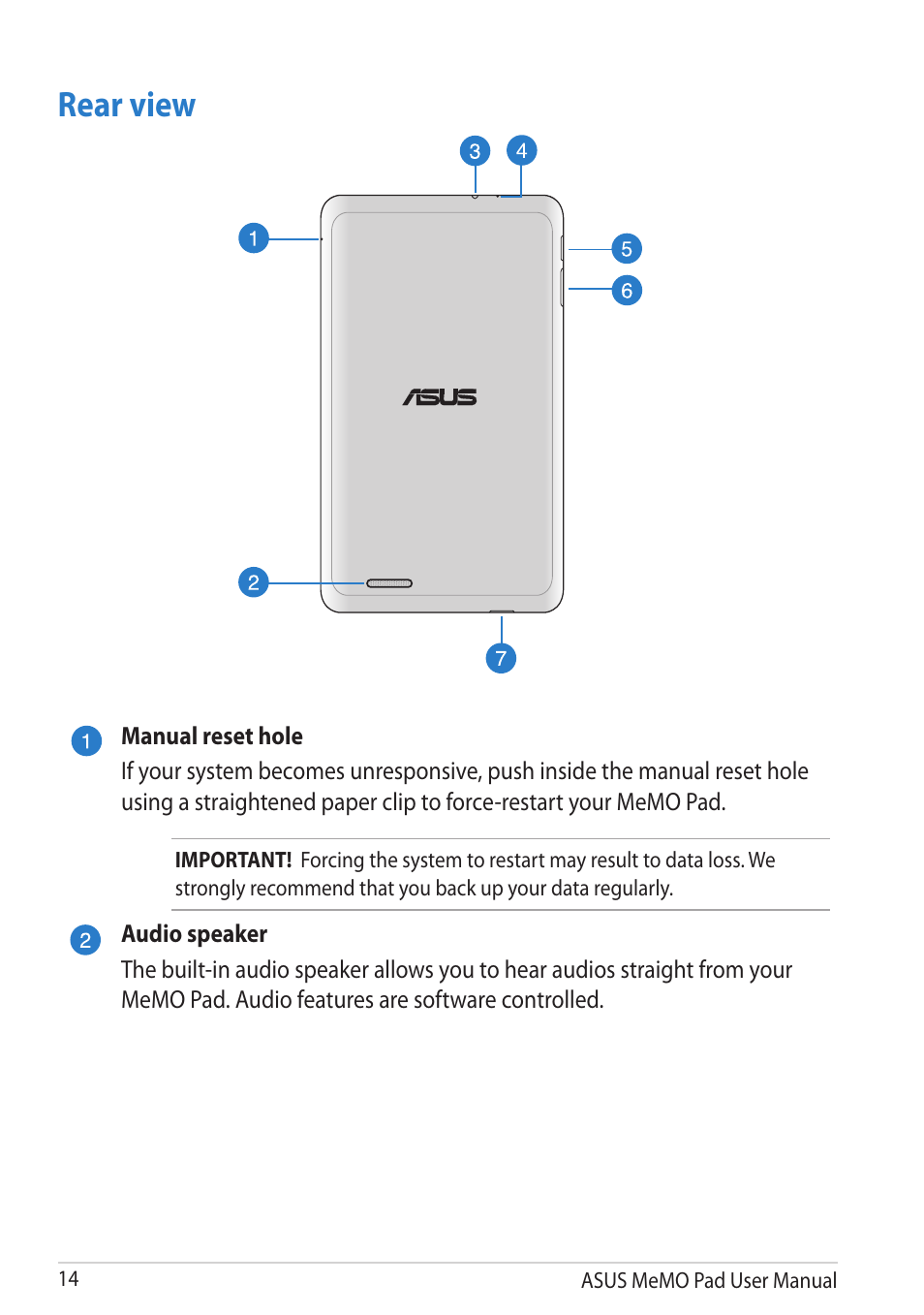 Rear view | Asus MeMO Pad User Manual | Page 14 / 106