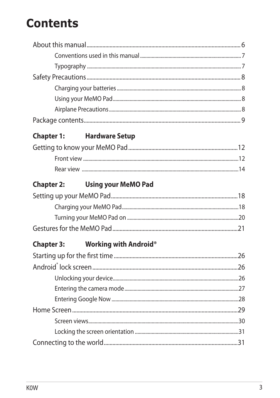 Asus MeMO Pad User Manual | Page 3 / 106