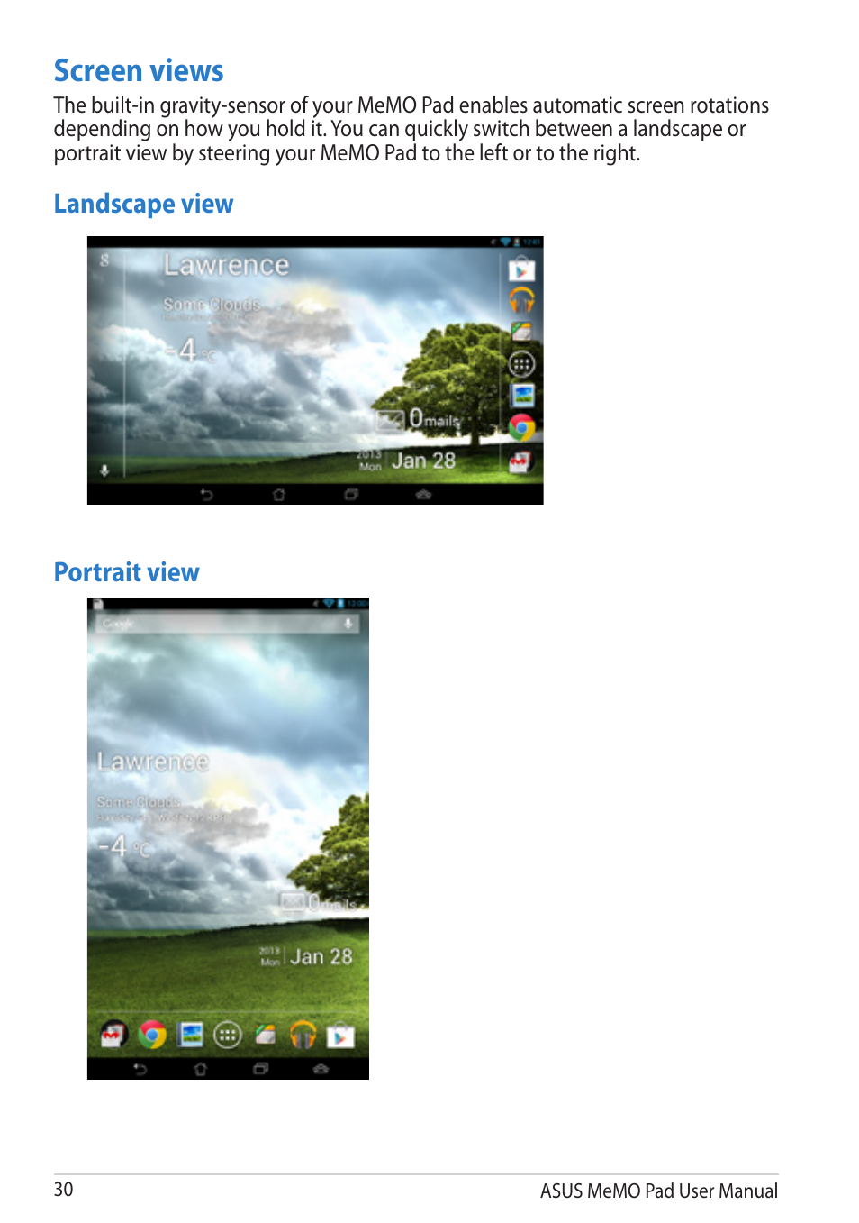 Screen views | Asus MeMO Pad User Manual | Page 30 / 106
