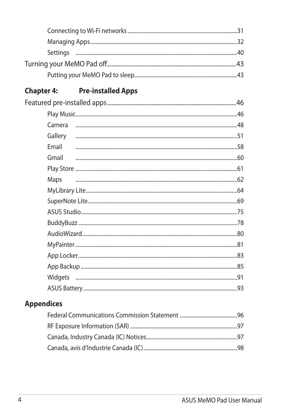 Asus MeMO Pad User Manual | Page 4 / 106