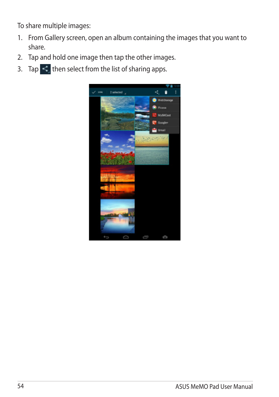 Then select from the list of sharing apps | Asus MeMO Pad User Manual | Page 54 / 106