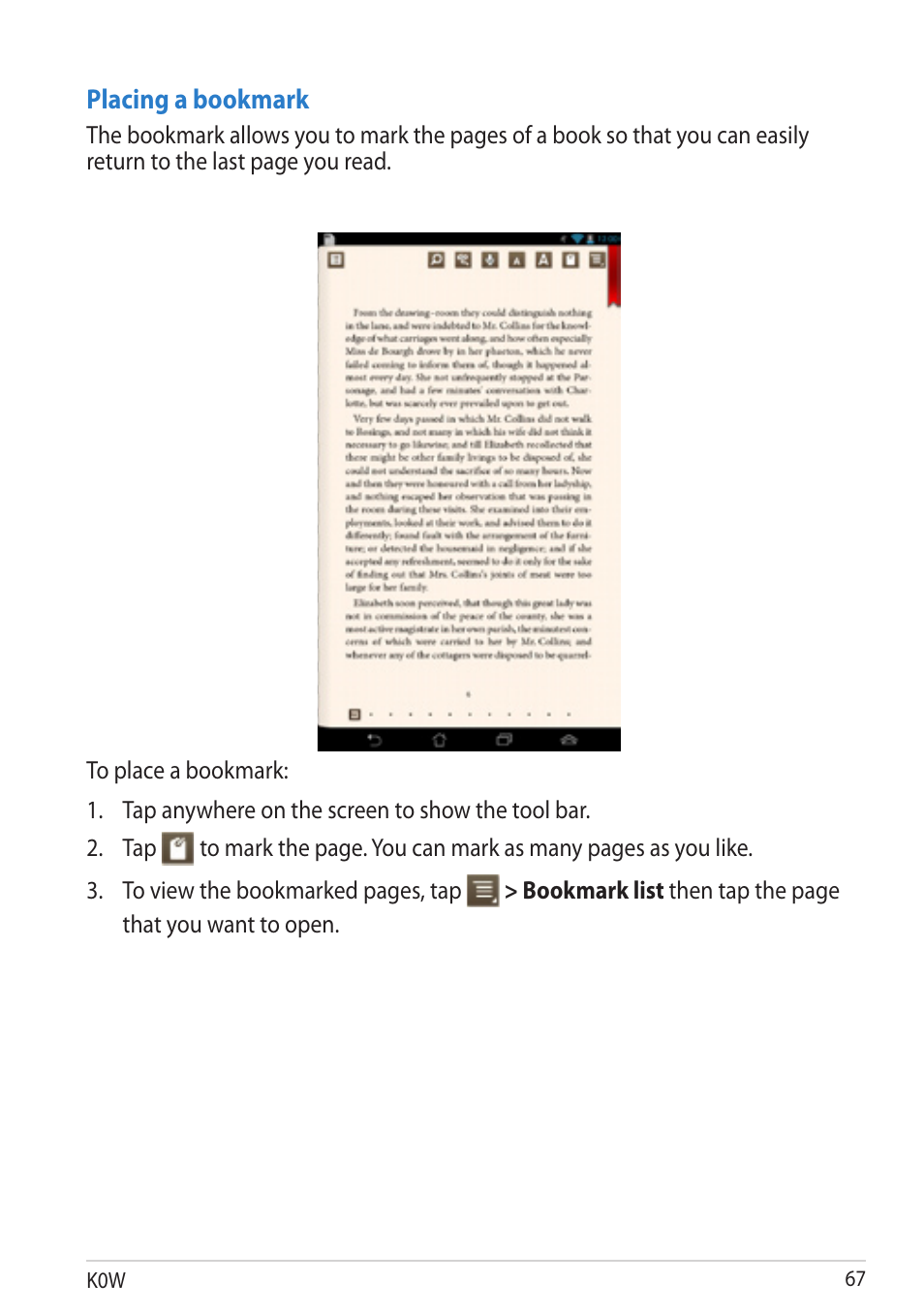 Placing a bookmark | Asus MeMO Pad User Manual | Page 67 / 106