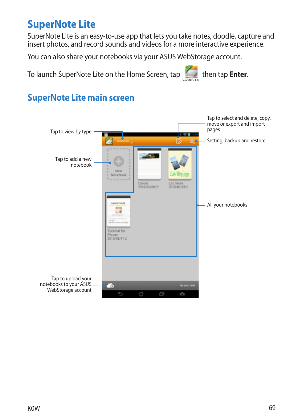 Supernote lite, Then tap enter | Asus MeMO Pad User Manual | Page 69 / 106