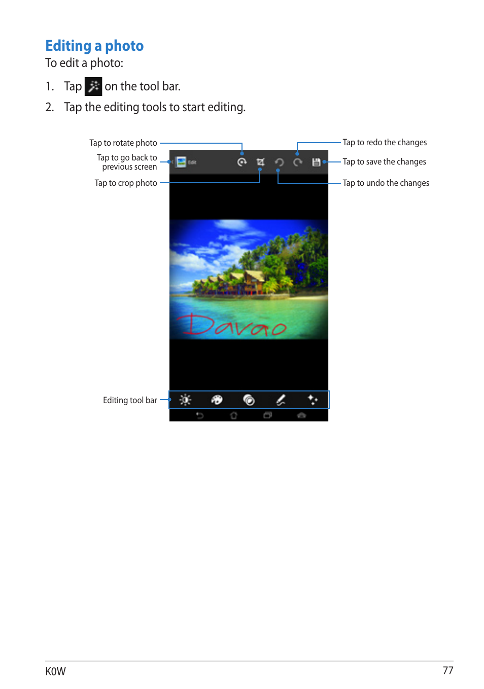 Editing a photo | Asus MeMO Pad User Manual | Page 77 / 106