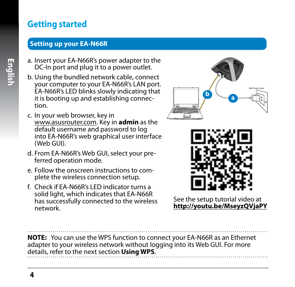 Getting started, English | Asus EA-N66R User Manual | Page 4 / 13