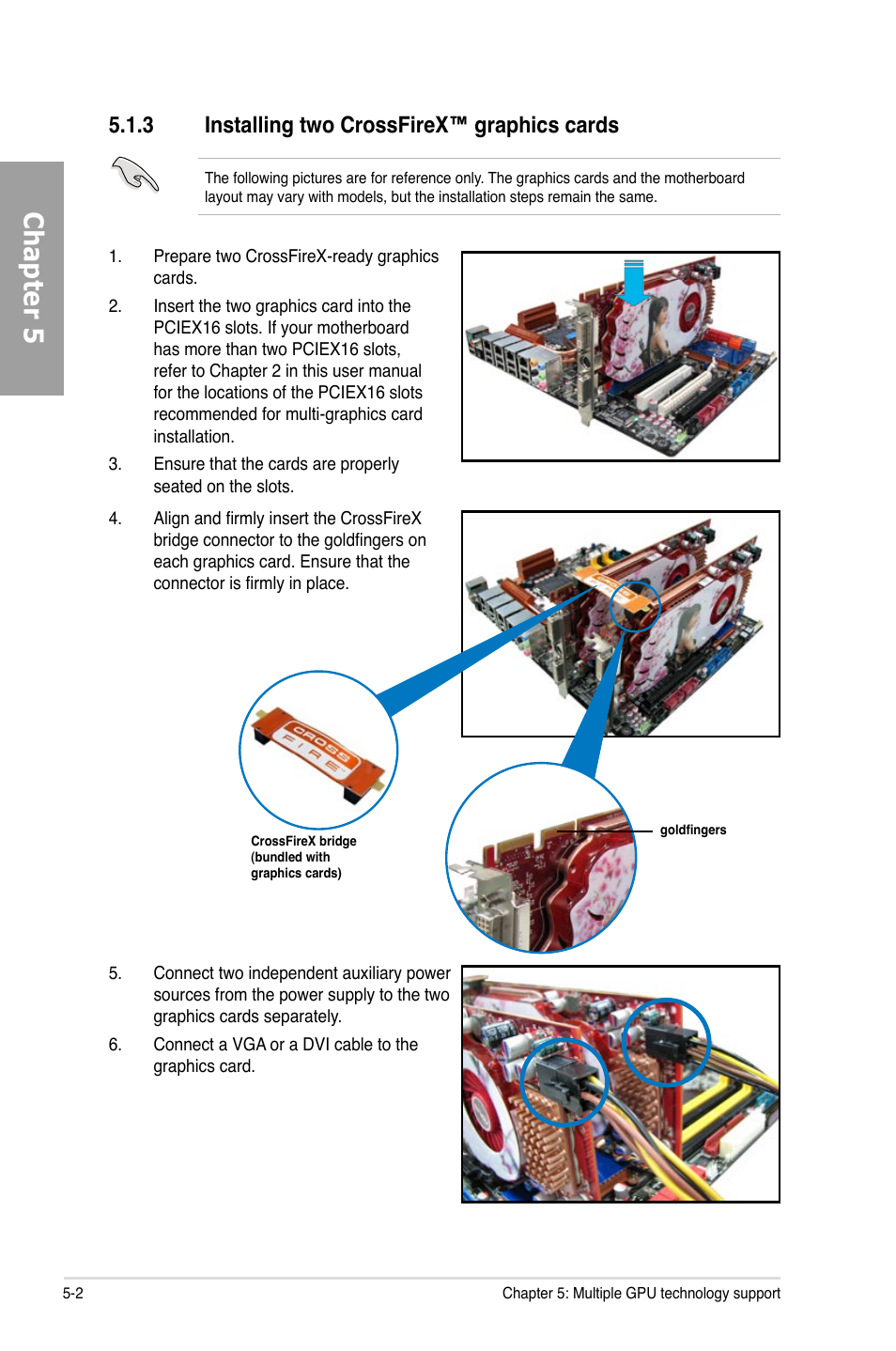 Chapter 5, 3 installing two crossfirex™ graphics cards | Asus Sabertooth P67 User Manual | Page 112 / 120