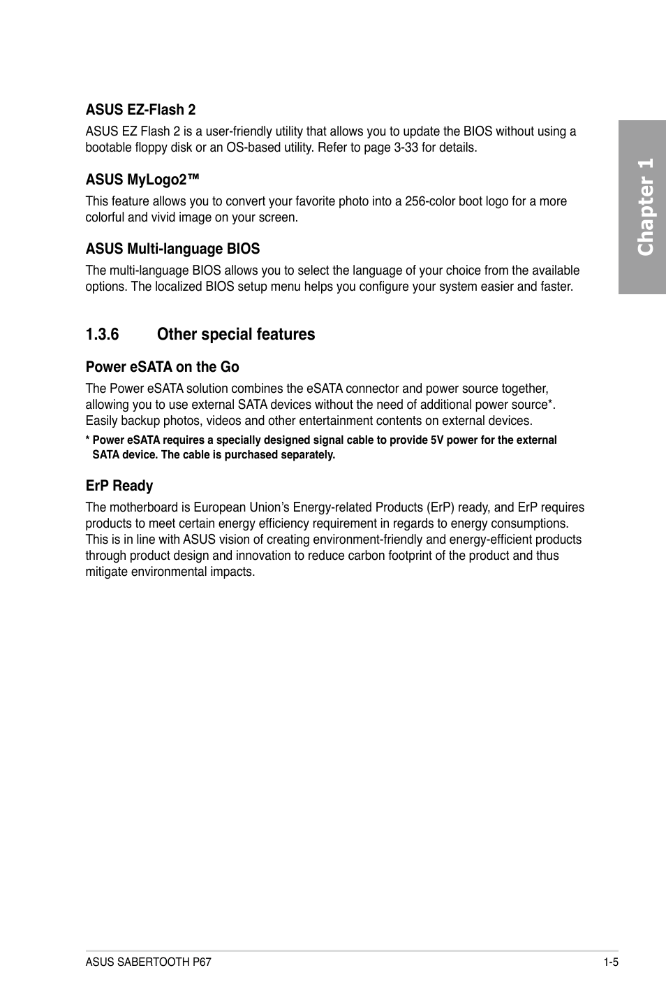 Chapter 1, 6 other special features | Asus Sabertooth P67 User Manual | Page 17 / 120