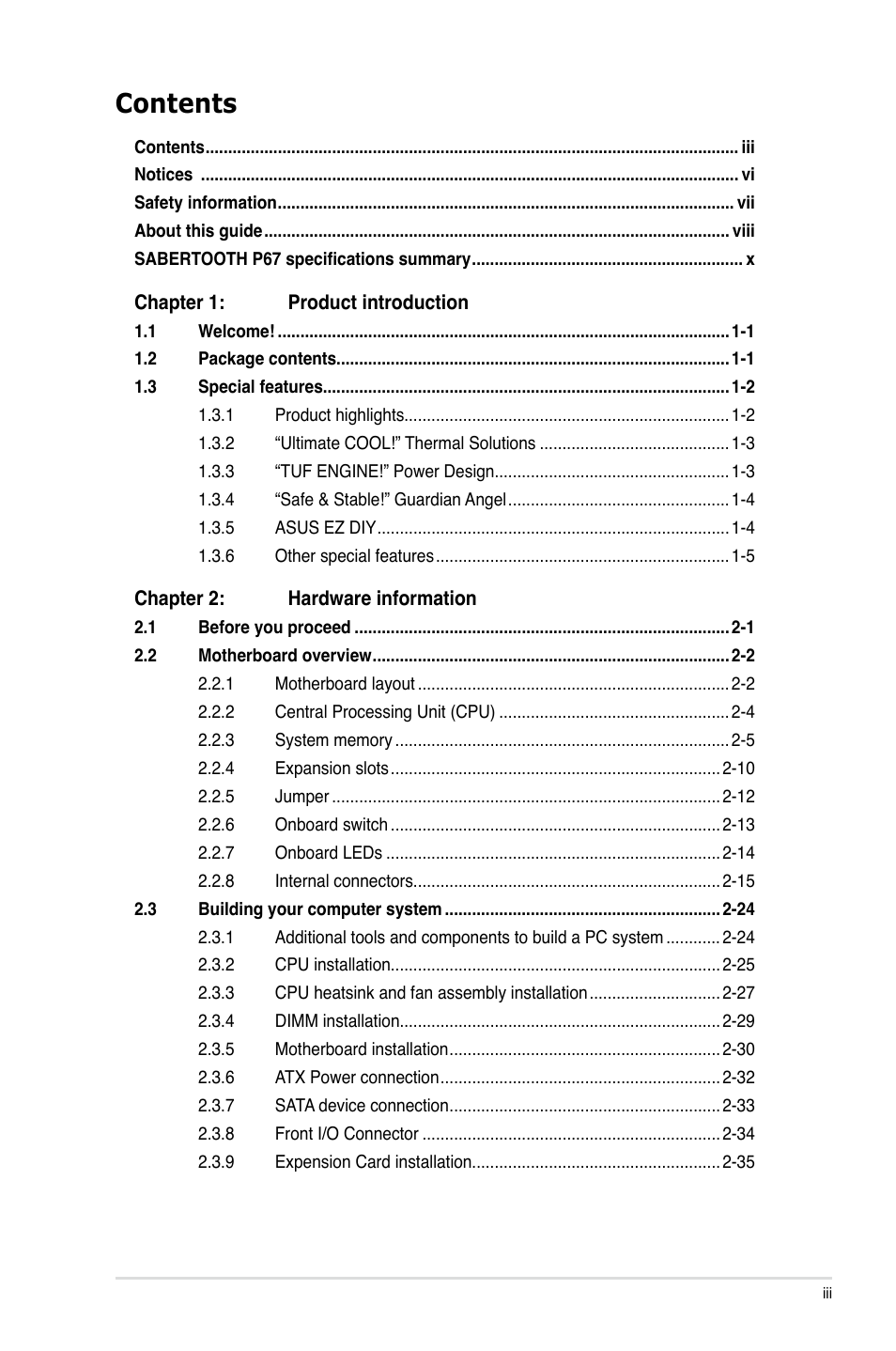 Asus Sabertooth P67 User Manual | Page 3 / 120