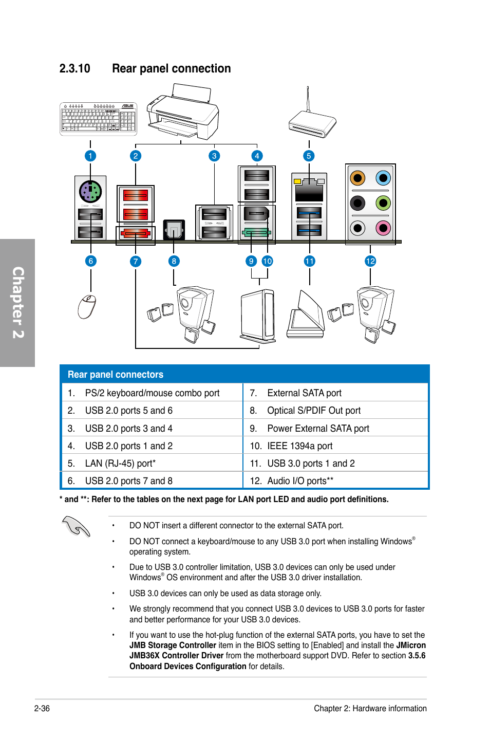 Chapter 2, 10 rear panel connection | Asus Sabertooth P67 User Manual | Page 54 / 120