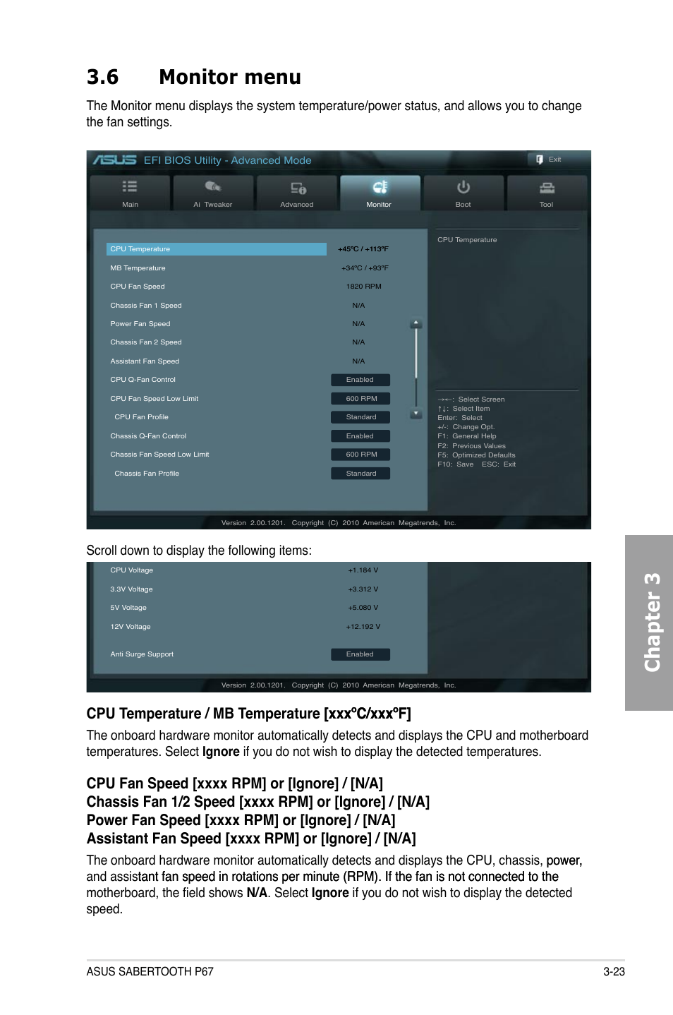 Chapter 3 3.6 monitor menu | Asus Sabertooth P67 User Manual | Page 81 / 120