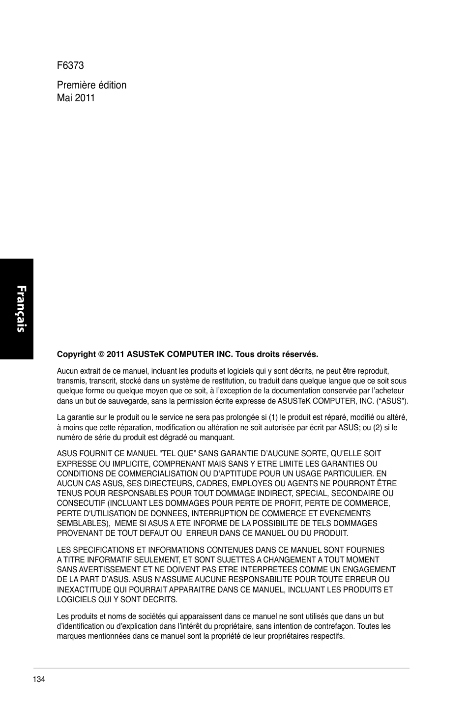 Fr ançais fr ançais fr ançais fr ançais | Asus CP6230 User Manual | Page 136 / 466