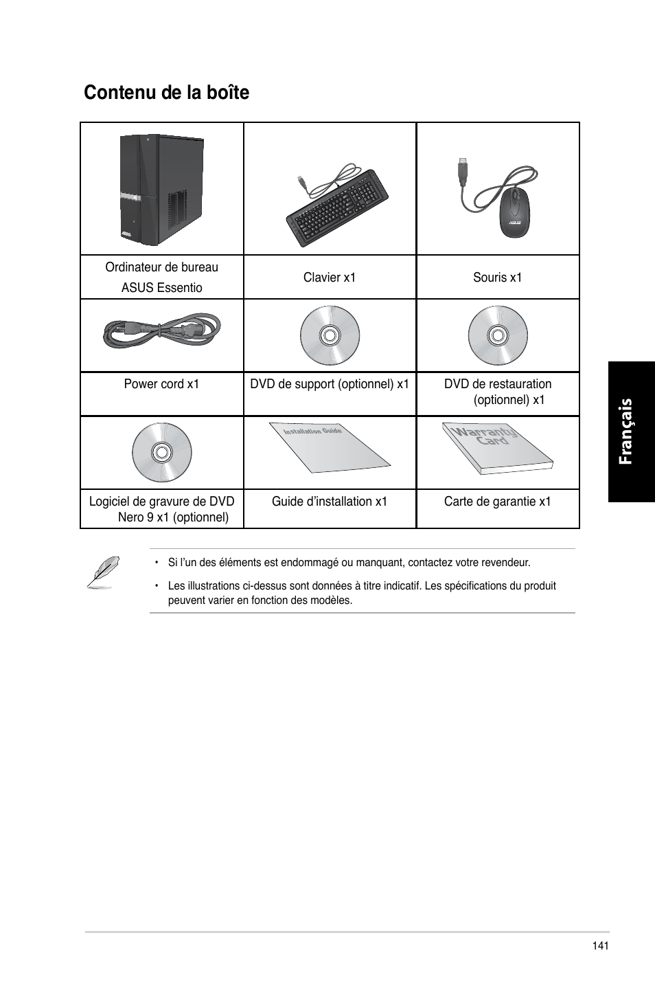 Contenu de la boîte, Contenu.de.la.boîte, Fr ançais fr ançais fr ançais fr ançais | Asus CP6230 User Manual | Page 143 / 466