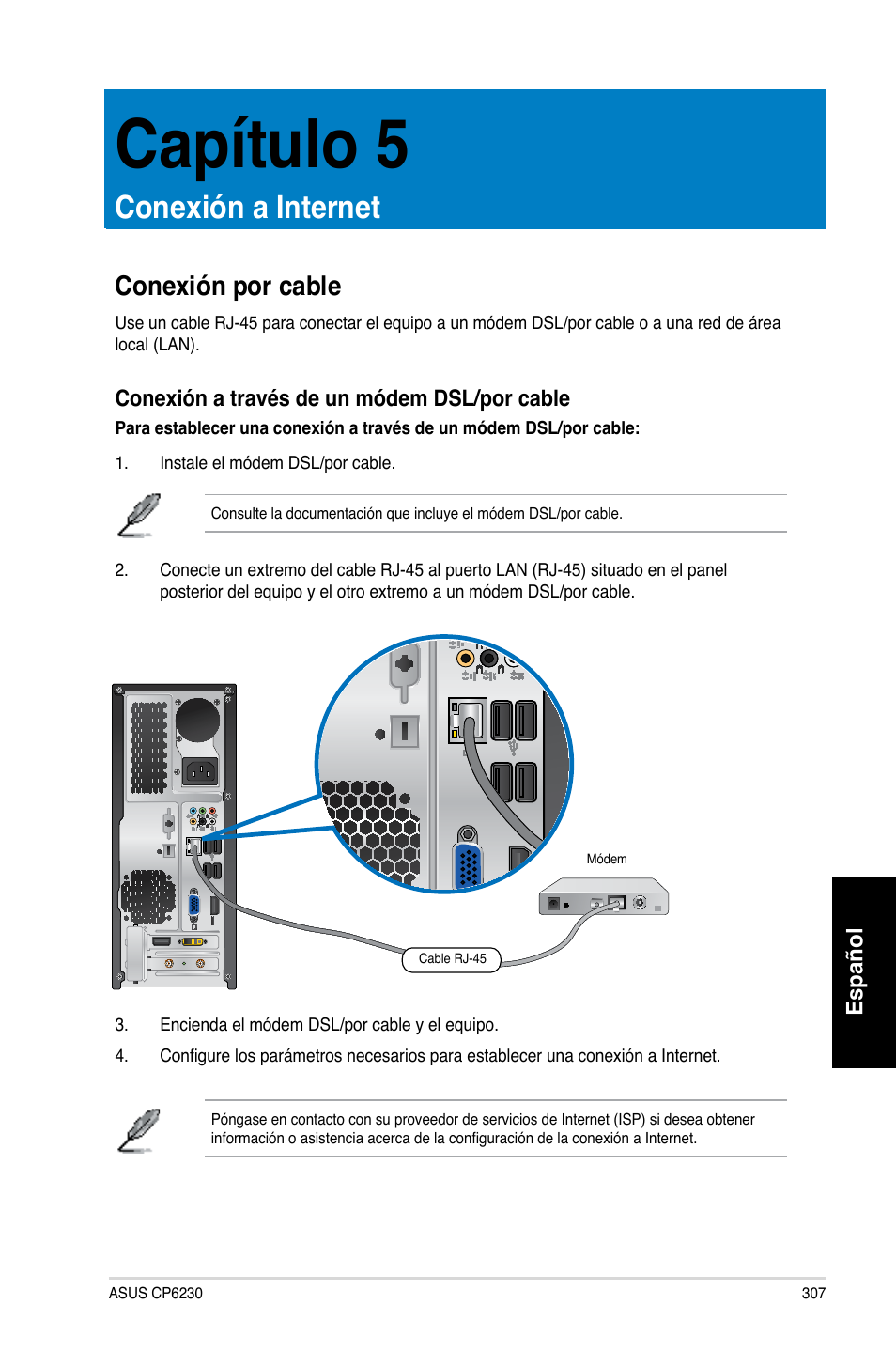 Capítulo 5, Conexión a internet, Conexión por cable | Asus CP6230 User Manual | Page 309 / 466