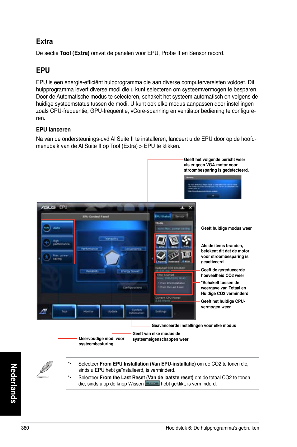 Nederlands, Extra | Asus CP6230 User Manual | Page 382 / 466