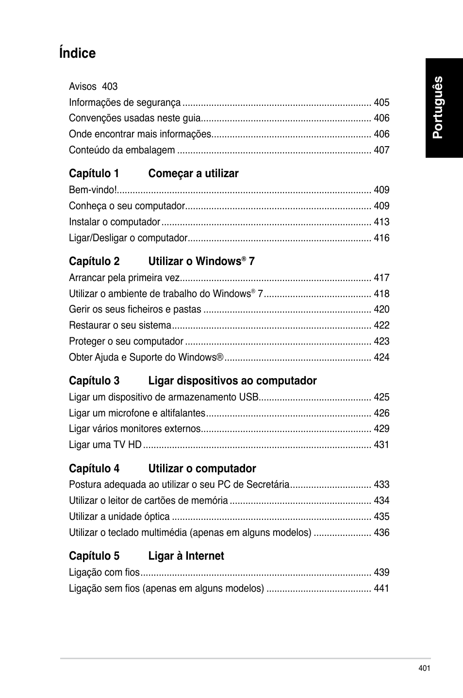 Índice, Português | Asus CP6230 User Manual | Page 403 / 466