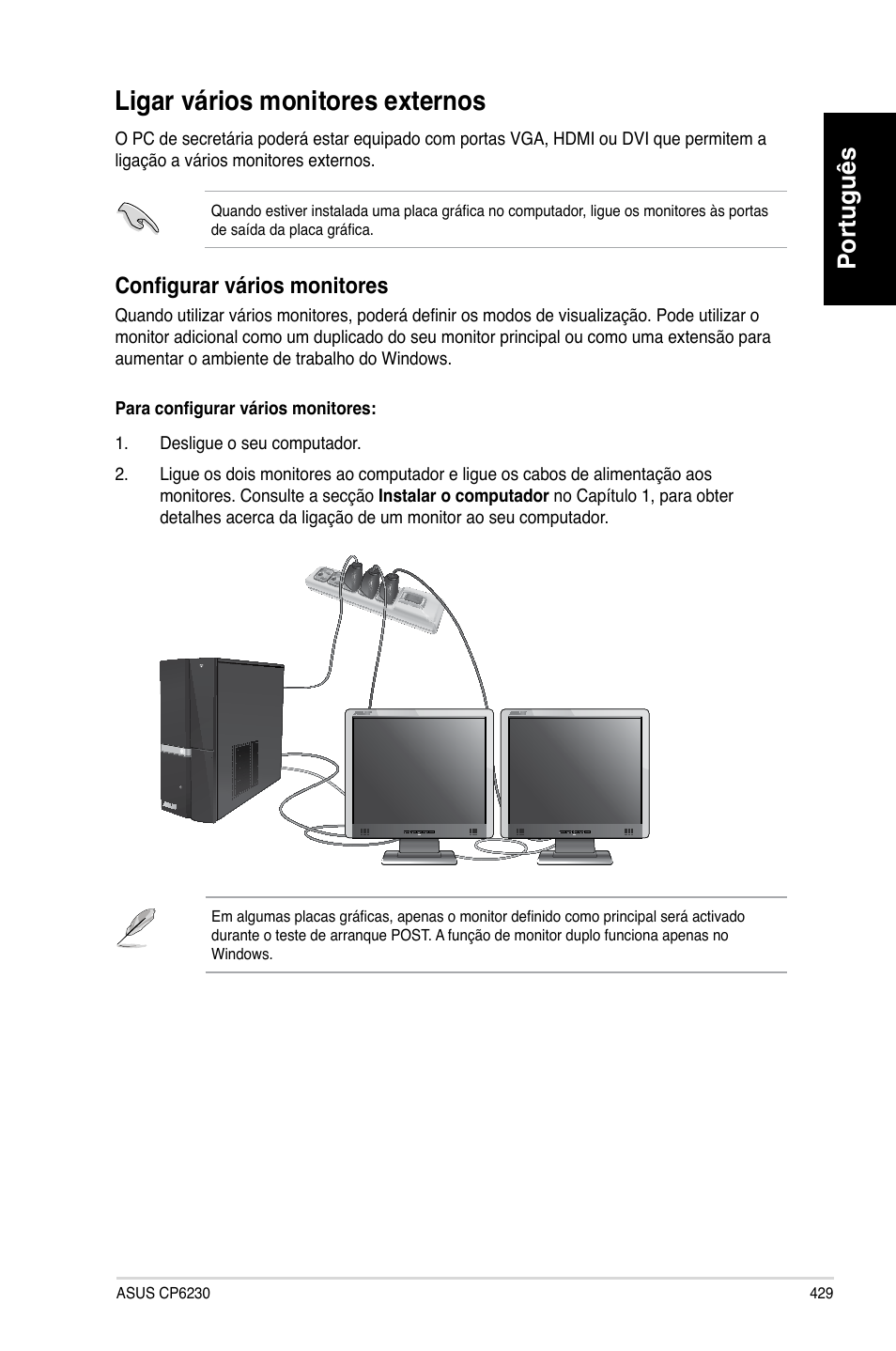 Ligar vários monitores externos, Português, C����gu��� ��á����� �m | Asus CP6230 User Manual | Page 431 / 466