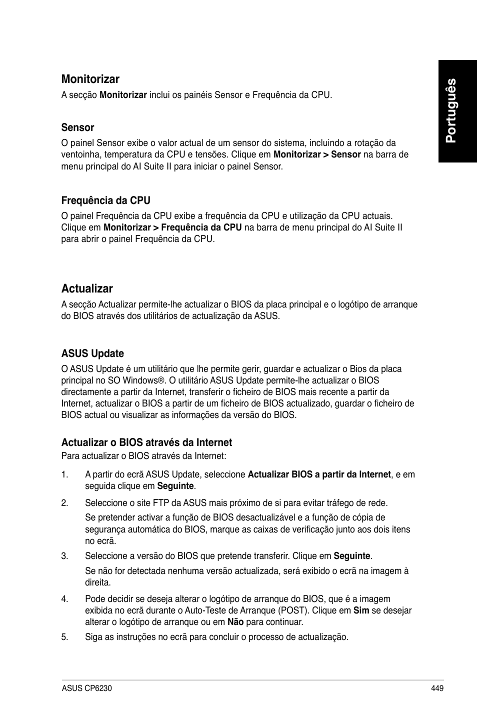 Português, Monitorizar, Actualizar | Asus CP6230 User Manual | Page 451 / 466