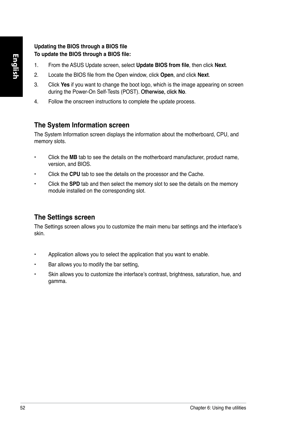 English, The.system.information.screen, The.settings.screen | Asus CP6230 User Manual | Page 54 / 466