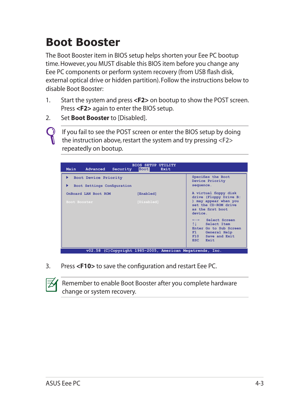 Boot booster, Boot booster -3, Asus eee pc 4-3 | Asus Eee PC 1201K User Manual | Page 43 / 56