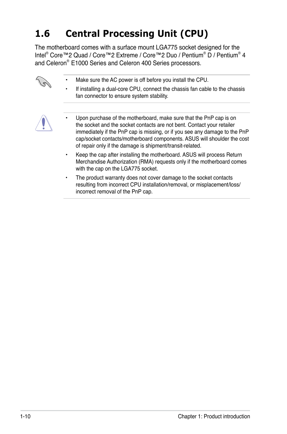6 central processing unit (cpu) | Asus P5KPL-AM/PS User Manual | Page 22 / 92