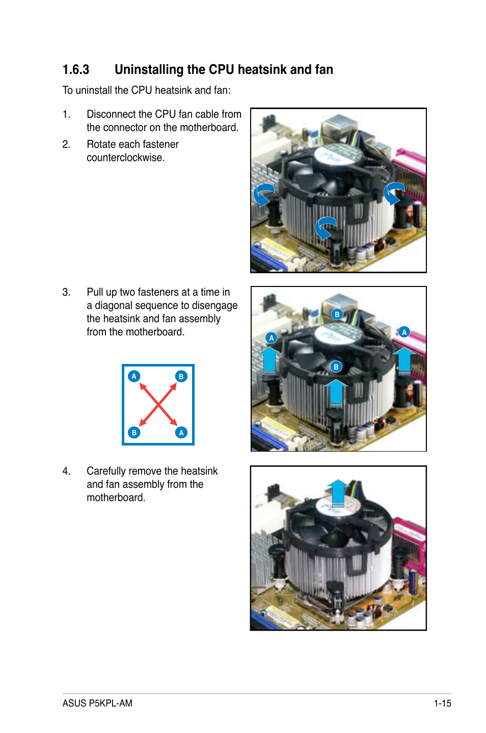 3 uninstalling the cpu heatsink and fan | Asus P5KPL-AM/PS User Manual | Page 27 / 92