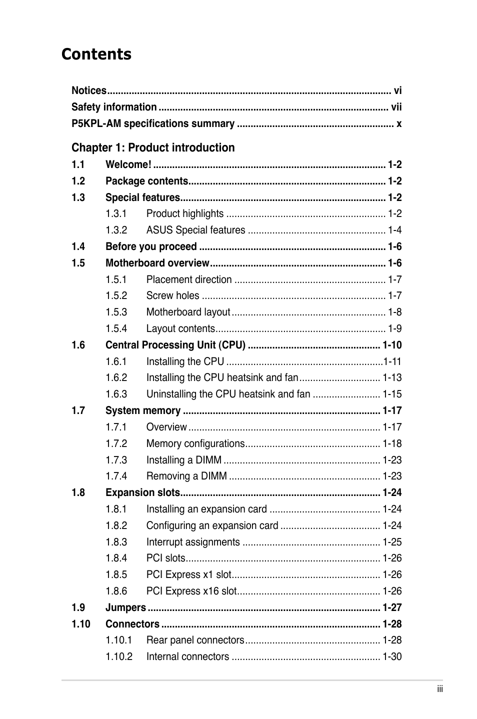Asus P5KPL-AM/PS User Manual | Page 3 / 92