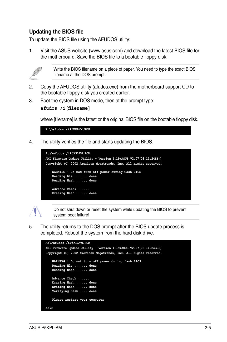 Updating the bios file | Asus P5KPL-AM/PS User Manual | Page 55 / 92