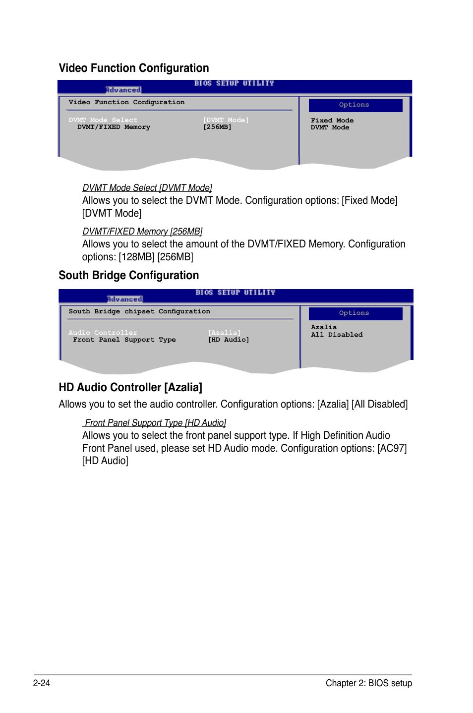 Video function configuration, South bridge configuration, Hd audio controller [azalia | Asus P5KPL-AM/PS User Manual | Page 74 / 92