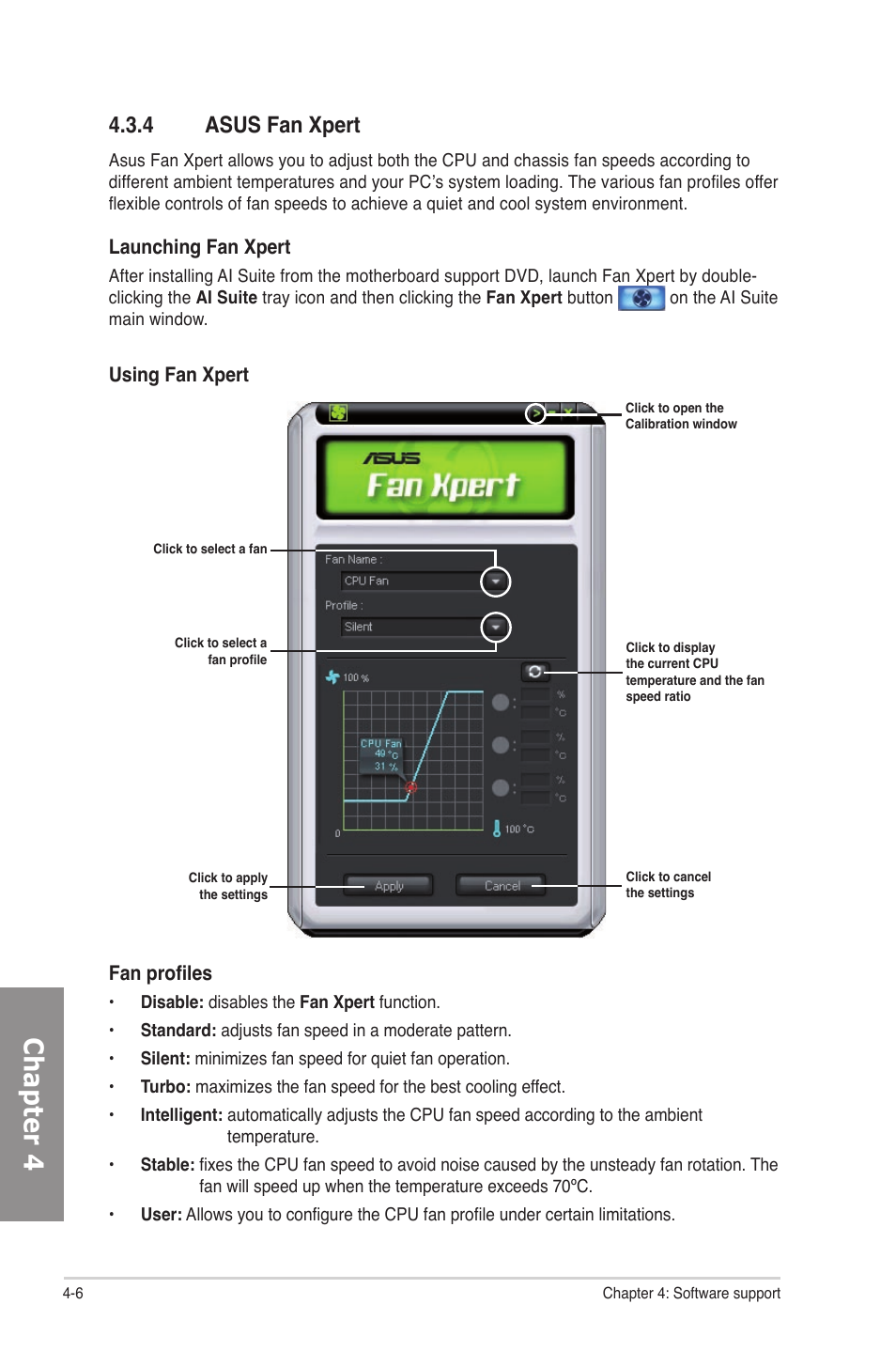 4 asus fan xpert, Asus fan xpert -6, Chapter 4 | Asus P6X58D-E User Manual | Page 102 / 128