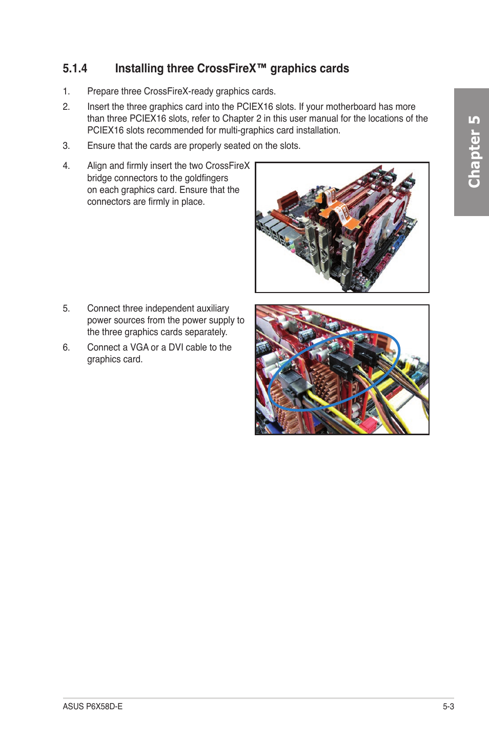 4 installing three crossfirex™ graphics cards, Installing three crossfirex™ graphics cards -3, Chapter 5 | Asus P6X58D-E User Manual | Page 117 / 128