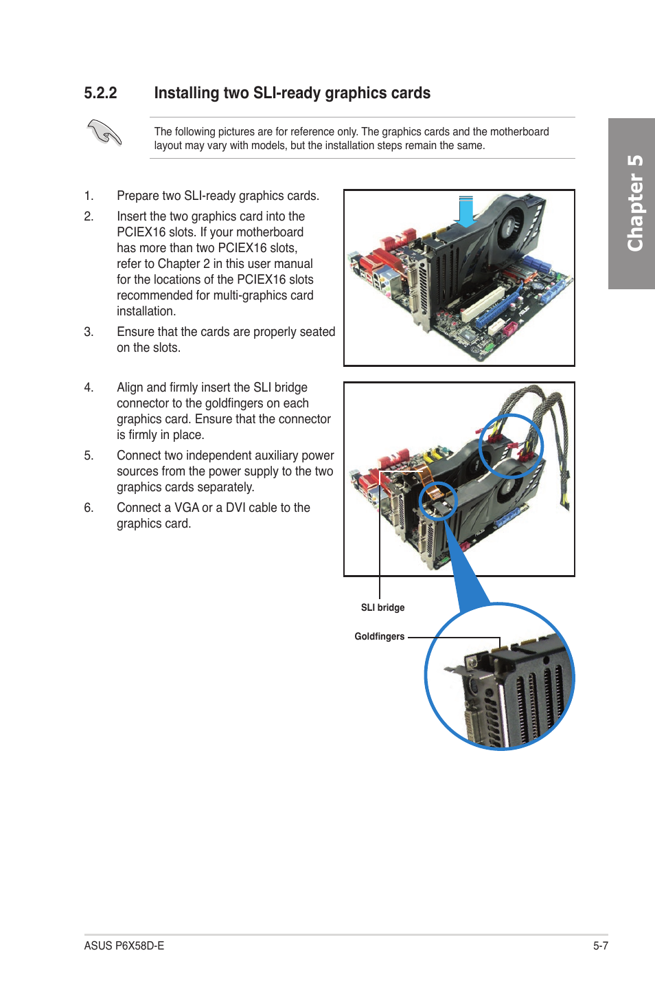 2 installing two sli-ready graphics cards, Installing two sli-ready graphics cards -7, Chapter 5 | Asus P6X58D-E User Manual | Page 121 / 128